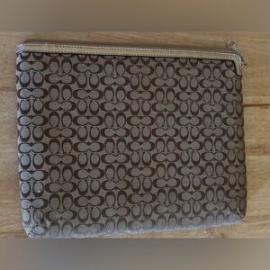 Coach Brown Signature Canvas Tablet Sleeve with Tan Trim